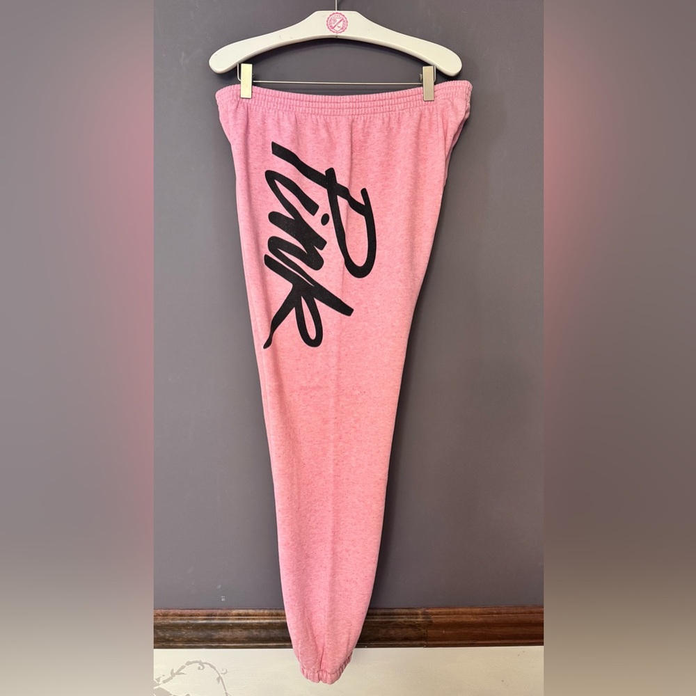 VS PINK VINTAGE 2013 Y2K SKINNY JOGGER SWEATPANTS SPECKLED PINK SCRIPT LOGO HTF - Picture 2 of 8